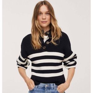 Mango Half Button Striped Knit sweater